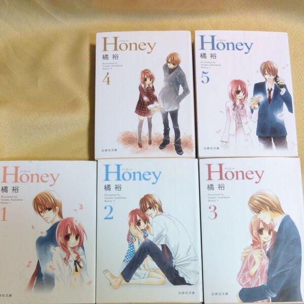 橘裕 文庫『Honey』 ハニー全5巻 全巻初版状態 文庫本コミック 学園漫画 保健室ロマンス 高校恋愛 恋愛漫画 完結セット