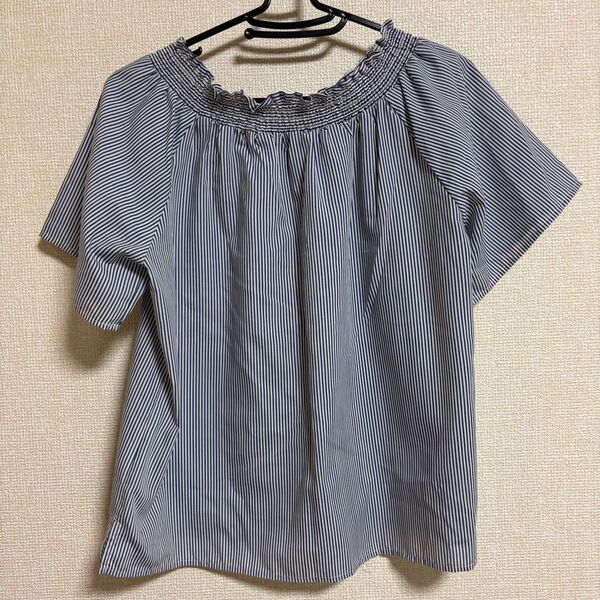 ストライプ 半袖シャツ ボーダー 青 水色 ブルー ホワイト ゆったり トップス ブラウス globe