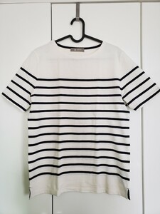 Nano univers マリンボーダーカットソー Tシャツ 白×ネイビー