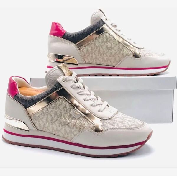 MICHAEL KORS マイケルコース スニーカー シューズ 靴 24cm モノグラム 総柄 ロゴ レディース ホワイト