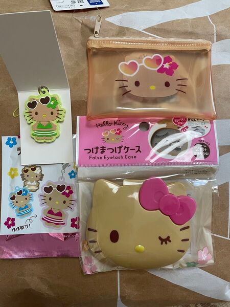 サンリオ 日焼けキティ ハローキティ ラバーストラップ フラットポーチ つけまつげケース 3点セット