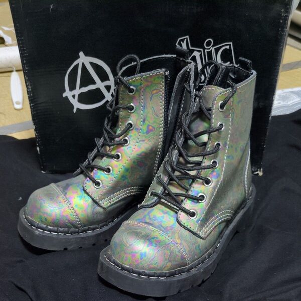美品★希少★T.U.K ANARCHIC 22~22,5cm ショートブーツ インパクト 厚底 編み上げ レースアップブーツ