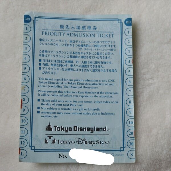 東京ディズニーリゾート 優先入場整理券
