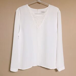 Run Robe/ランローブ 胸元レースのブラウス 長袖 M オフィス 通勤 フォーマル 発表会 卒園式 卒業式