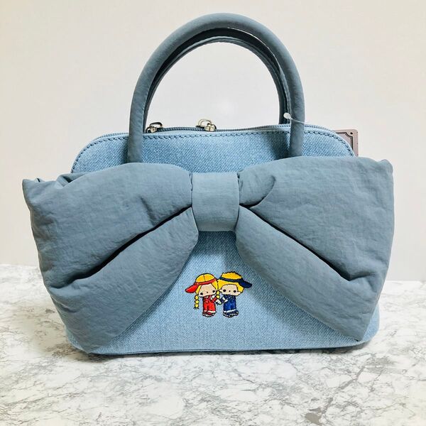 限定1点 ☆パティ&ジミー☆ リボン付き刺繍ショルダーハンドバッグ 2way デニム