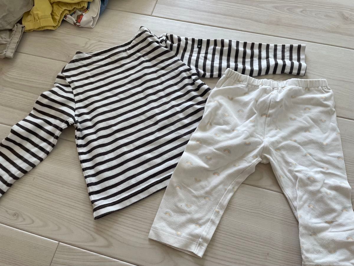 子供服 ボーダー柄トップスと虹柄レギンス セット