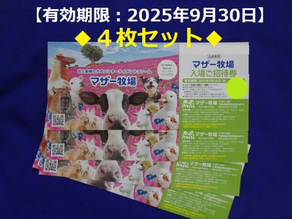 千葉県 マザー牧場 入場無料招待券/4名様分(2025/9/30迄)