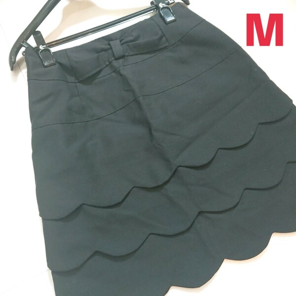 新品☆Mサイズ レアなデザイン台形スカート！ウエストリボン 黒 ミニスカート