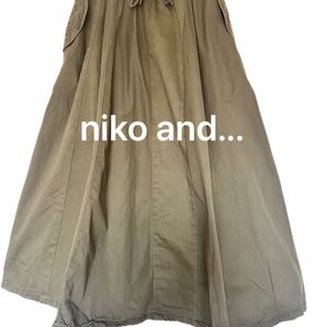 niko and... ニコアンド ミリタリー フレアスカート ロングスカート ウエストゴム Lサイズ カーキ 古着風
