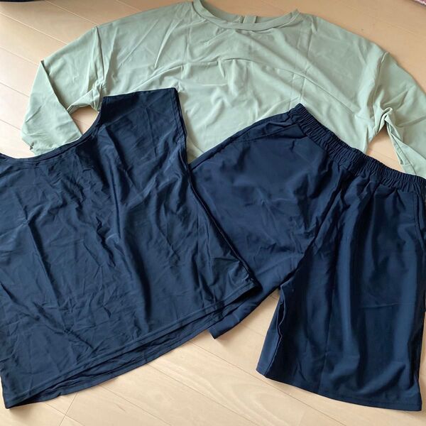 新品未使用 L ラッシュガード セットアップ ショートパンツ 水着の上に着る3点セット ショーパン