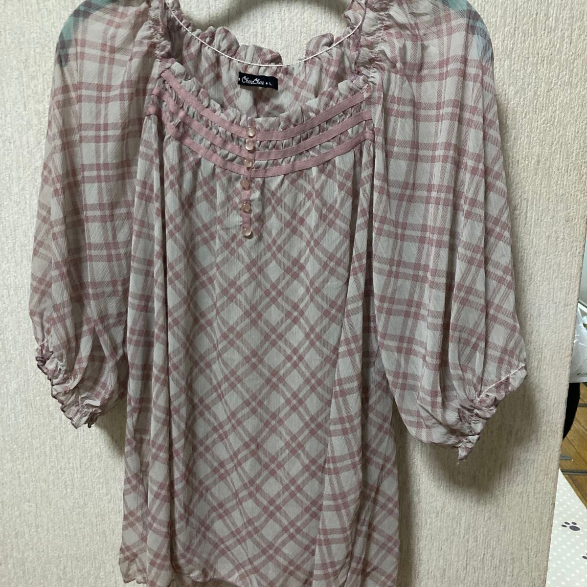 Chou Chouチェック柄ブラウス ピンク Lサイズ