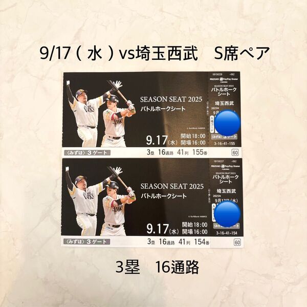 9/17 vs埼玉西武 S席ペア
