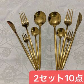 カトラリーセット 2セット10本分 スプーン フォーク ナイフ ディナーセット ステンレス製品 韓国風 北欧風