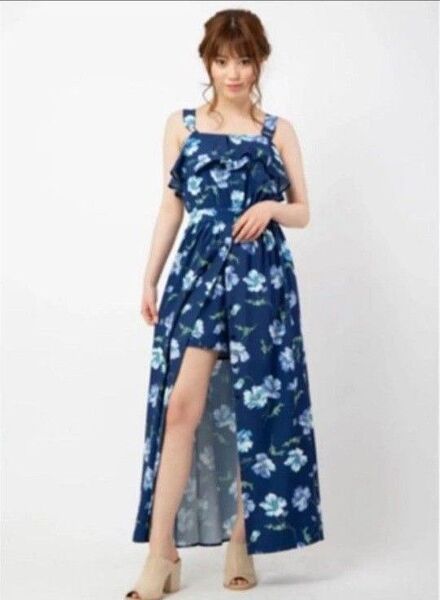 ★最終値下げ★CECILMcBee セシルマクビー 2wayオールインワンマキシワンピース 花柄 ネイビー