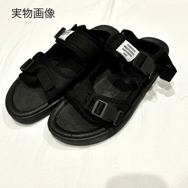 27.5㎝ スポーツサンダル メンズ ブラック アウトドア サンダル 黒 シンプル バックル 夏 旅行 海 新品 未使用 サンダル