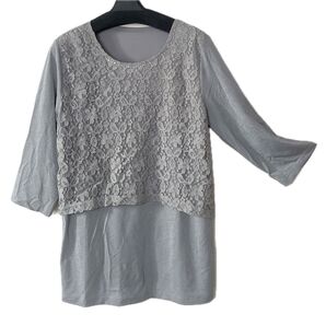 ラインストーン付き!グレー レース 七分袖トップス新品タグ付き