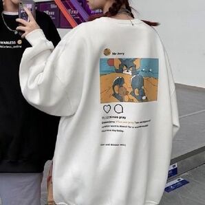 韓国 秋冬 トムとジェリー Instagram スウェット トレーナー 白 長袖