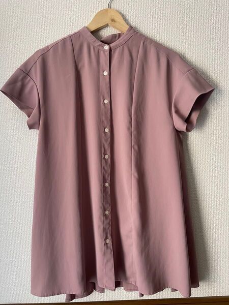 PLST プラステ ジョーゼットバックプリーツシャツ S 半袖シャツ くすみピンク