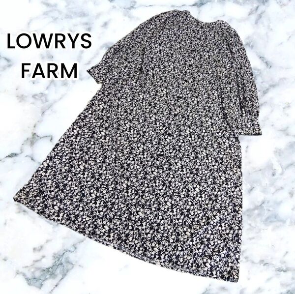 【LOWRYS FARM】花柄 総柄 ボリューム袖 マキシ丈ワンピース フリー