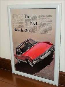 1974年 USA '70s 洋書雑誌広告 額装品 Porsche 914 ポルシェ ( A4 サイズ ）