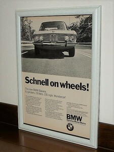 1971年 USA '70s 洋書雑誌広告 額装品 BMW BAVARIA 2.8 SEDAN ( A4サイズ ）