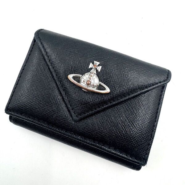 【美品】Vivienne Westwood ヴィヴィアンウエストウッド オーブ コンパクト ウォレット サフィアーノレザー 黒