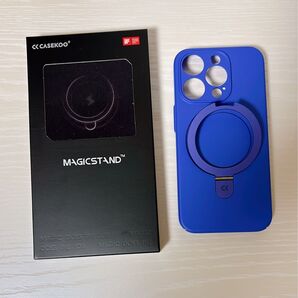 iPhone 15 Pro 用 ケース Magsafe対応 ワイヤレス充電 スタンド ブルー
