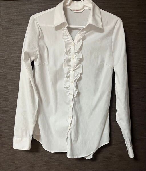 長袖シャツ ホワイト シャツ 長袖 白 ブラウス n-line precious 9号 洋服の青山 フリル 入学式 リクルート