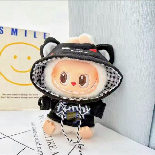 黒 ブラック ラブブ labubu 着せ替え ぬい活 ぬいぐるみ用 パーカー ぬいぐるみ 服 ぬい用 15cm 17cm 洋服