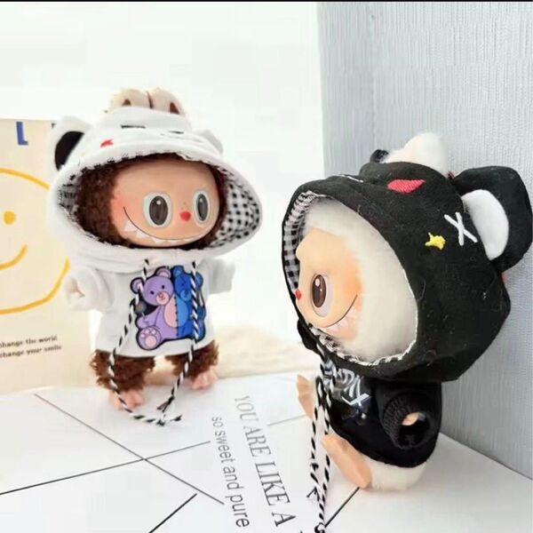 白 ホワイト ラブブ labubu 着せ替え ぬい活 ぬいぐるみ用 パーカー ぬいぐるみ 服 洋服 ぬい用 15cm 17cm