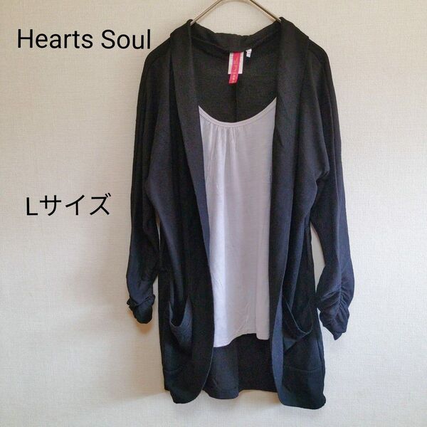 Hearts Soul 【L】インナー付きカーディガン 長袖 黒 海外古着