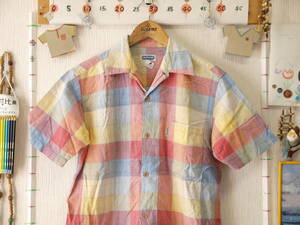 ♪服4100♪ 半袖　パッチワーク風のシャツ OUTDOOR PRODUCTS アウトドア インド製手織生地 М（幅広め）Used ～iiitomo～
