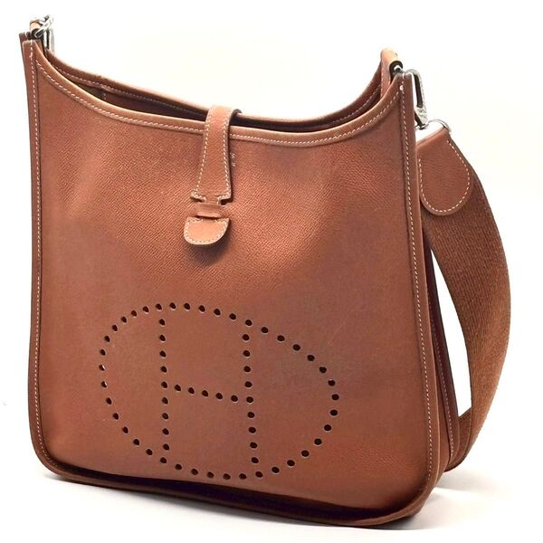 エルメス エブリン PM ショルダーバッグ HERMES 斜め掛け シルバー金具 レザー ブラウン