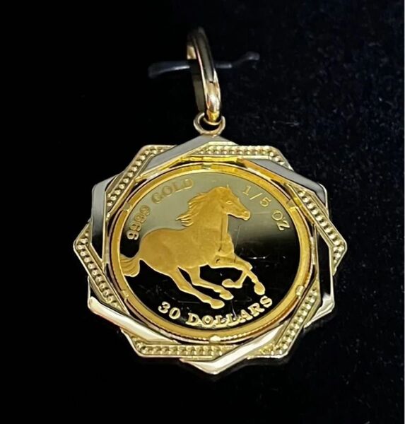純金 K24 ツバルホース 1/5oz 金貨 コイン ペンダントトップ デザイン枠 K18 馬