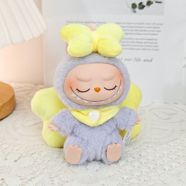ラブブ LABUBU ぬいぐるみ服 ぬい服 10cm リボン もちもち イエロー いつぬい にじぱぺちびぐるみラブブ マスコット