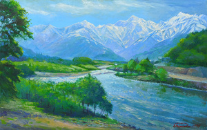 Art hand Auction ■ Pintura al óleo de paisaje Shinshu Hakuba Spring tamaño M8 Envío gratis ■, Cuadro, Pintura al óleo, Naturaleza, Pintura de paisaje