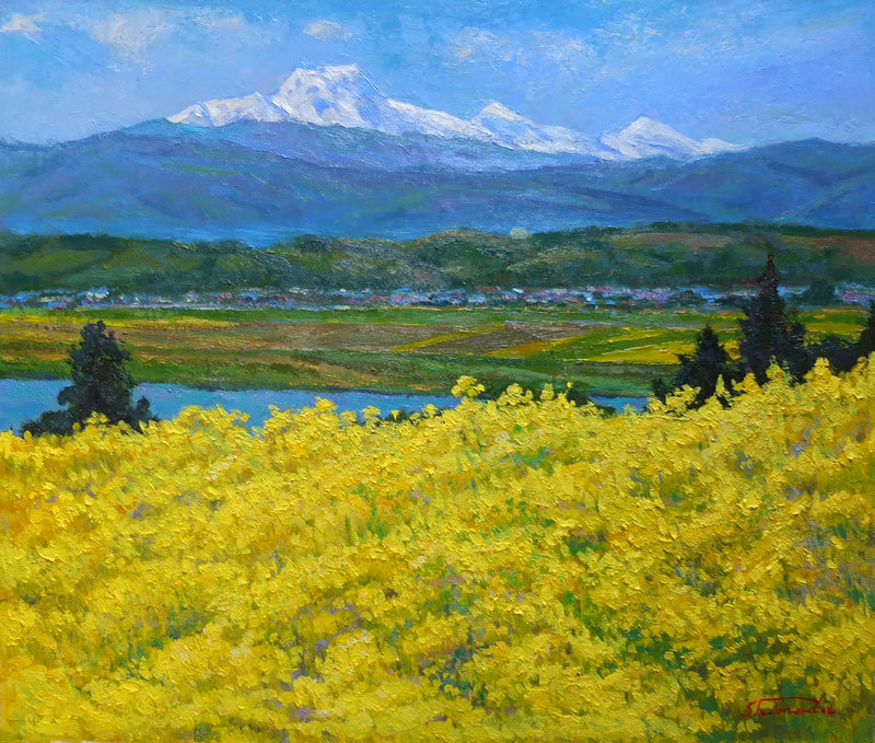 ■ Shinshu landscape oil painting rapeseed field F8 size free shipping ■, Painting, Oil painting, Nature, Landscape painting