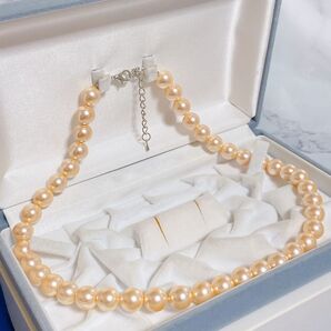 B59 新品未使用 ☆サーモンピンク系 約45㎝~ 約10㎜ 本貝パール シェルパール ネックレス シンプル オシャレ