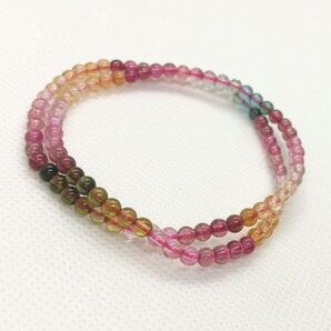 マルチカラートルマリン 3mm粒 2連 天然石ブレスレット