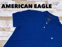 ☆送料無料☆ AMERICAN EAGLE アメリカンイーグル 古着 半袖 ワンポイント ポロシャツ メンズ M ブルー トップス 中古 即決_画像1