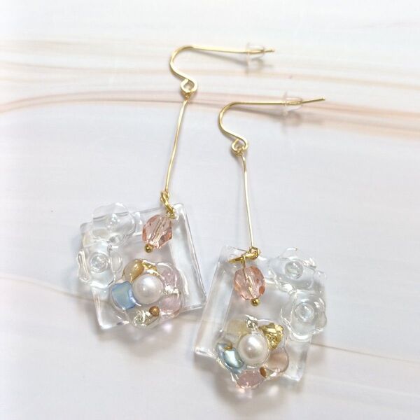 レジン お花のピアス イヤリング ハンドメイド