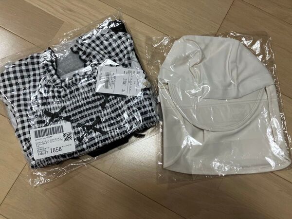 アプレレクール チェック柄 セパレート水着 リボンスイムキャップセット