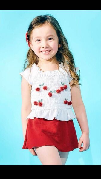 アプレレクール 女の子用 水着 130サイズ 赤白 さくらんぼ