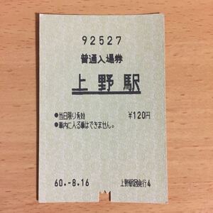 国鉄使用済 普通入場券 上野駅
