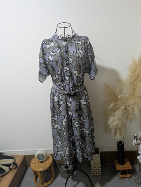 ワンピース 総柄 半袖 ロング丈 シャツワンピース 花柄