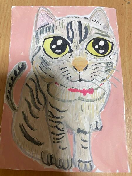 手描きの猫の絵 水彩画 イラスト 一点物