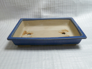 B20 ◆【ジャンク】◆ 青色 長方形◆大型 盆栽鉢◆ 36cm×奥行 25cm×高さ 6.5cm◆ 植木鉢 生花 花器◆