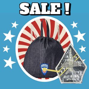 AA256s【VFA-103ワッペンで存在感抜群】巾着トートバッグ デニム 大容量 15リットル CAG機デザイン入り