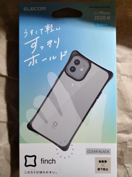iPhone 12 mini ハイブリッド ケース finch すっきりホールド クリアブラック エレコム
