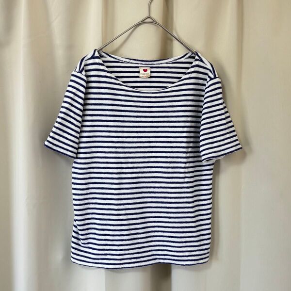 ヴィンテージ fiorucci フィオルッチ ボーダー 半袖 パイル地 Tシャツ ボートネック カットソー トップス イタリア
